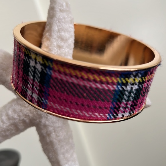 Gold Tone & Pink Plaid Bangle Bracelet - Picture 3 of 4
